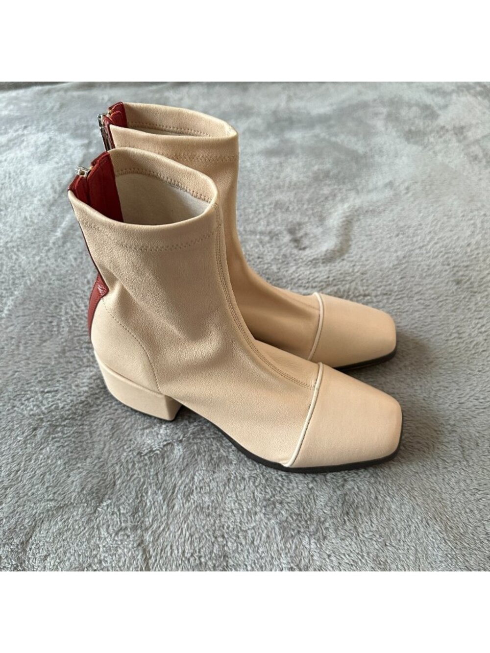 Nomasei Strada Sock Boots Cream Red Leather Womens 36.5 Ankle Booties US 6